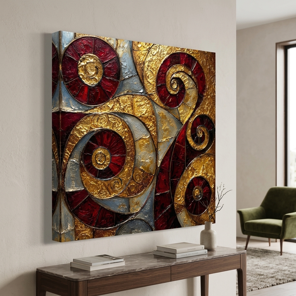 SAF Abstract Spiral Canvas Painting Wall Art | Red Gold Geometric Texture Artwork for Living Room Bedroom Office Decor | Premium HD Print Modern Wall Decoration Luxury Gift Item - Image 4