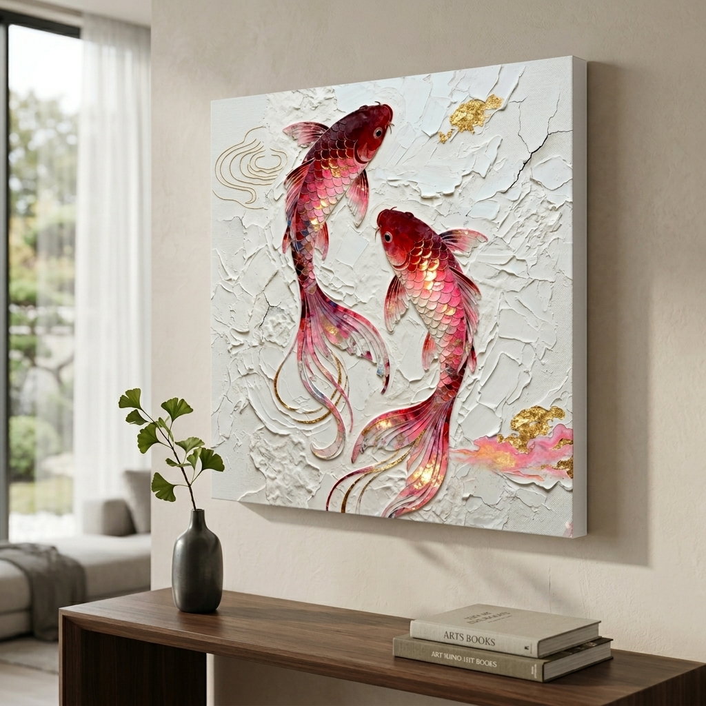 SAF Koi Fish Canvas Painting Wall Art | Red Gold Feng Shui Fish Artwork for Living Room Bedroom Office Decor | Premium HD Print Textured Modern Wall Decoration Gift Item - Image 4