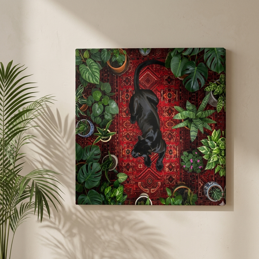 SAF Black Panther Canvas Painting Wall Art | Jungle Plants Red Carpet Background Wildlife Artwork for Living Room Bedroom Office Decor | Premium HD Print Modern Wall Decoration Gift - Image 4