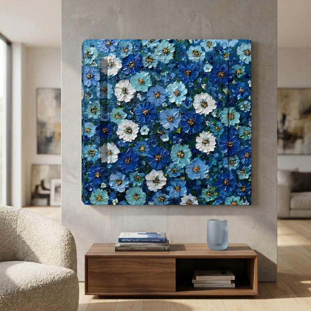 SAF Blue Floral Canvas Painting Wall Art | Abstract Flower Pattern Artwork for Living Room Bedroom Office Decor | Premium HD Print Modern Wall Decoration Aesthetic Gift Item - Image 4