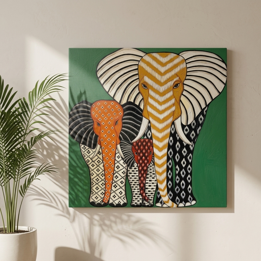 SAF Modern Elephant Family Canvas Painting Wall Art | Abstract Boho Animal Artwork for Living Room Bedroom Office Decor | Premium HD Print Ready to Hang Home Decoration Gift - Image 4