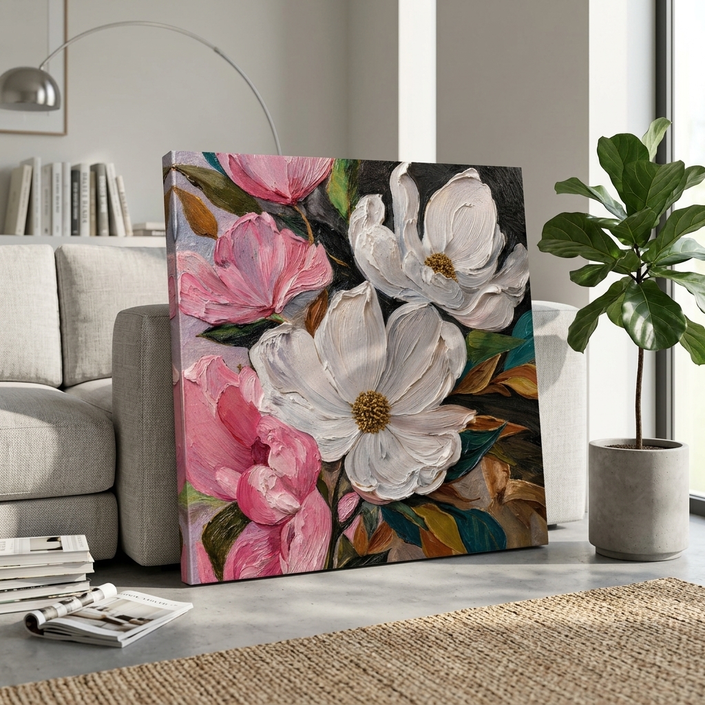 SAF Pastel Floral Canvas Painting Wall Art | Pink White Flower Abstract Artwork for Living Room Bedroom Office Decor | Premium HD Print Modern Wall Decoration Aesthetic Gift Item - Image 5