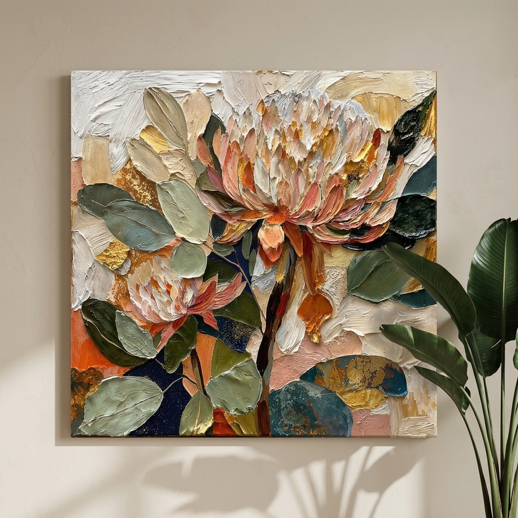 SAF Textured Floral Canvas Painting Wall Art | Beige Green Orange Abstract Flower Artwork for Living Room Bedroom Office Decor | Premium HD Print Modern Wall Decoration Gift Item - Image 5