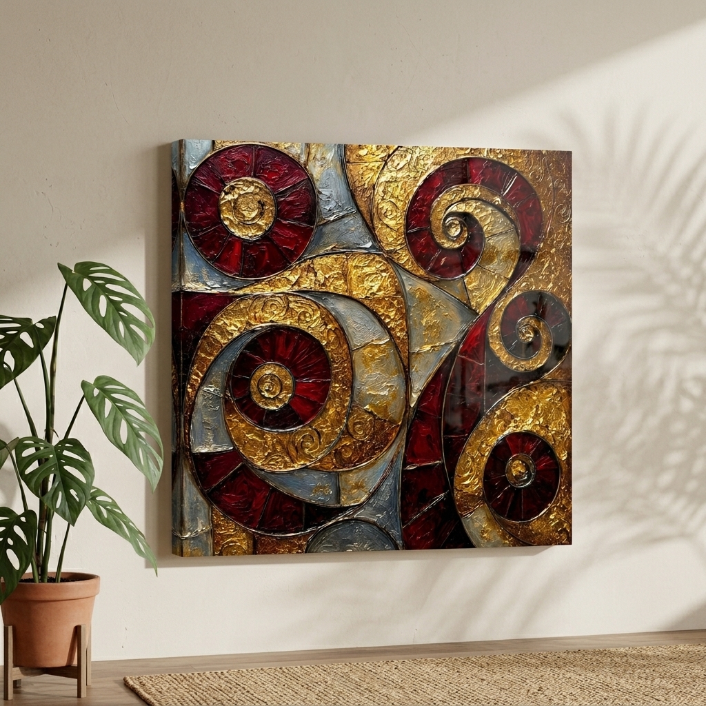 SAF Abstract Spiral Canvas Painting Wall Art | Red Gold Geometric Texture Artwork for Living Room Bedroom Office Decor | Premium HD Print Modern Wall Decoration Luxury Gift Item - Image 5