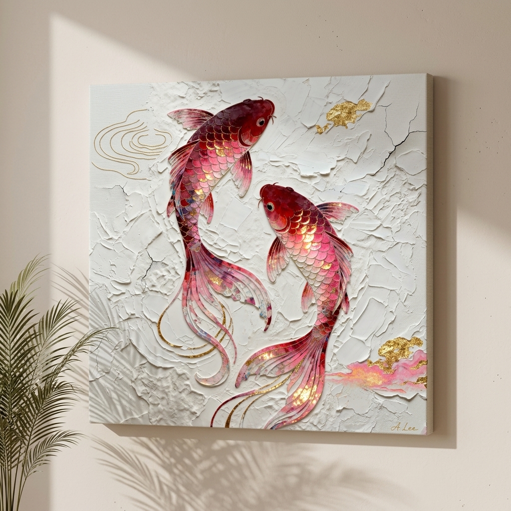 SAF Koi Fish Canvas Painting Wall Art | Red Gold Feng Shui Fish Artwork for Living Room Bedroom Office Decor | Premium HD Print Textured Modern Wall Decoration Gift Item - Image 5