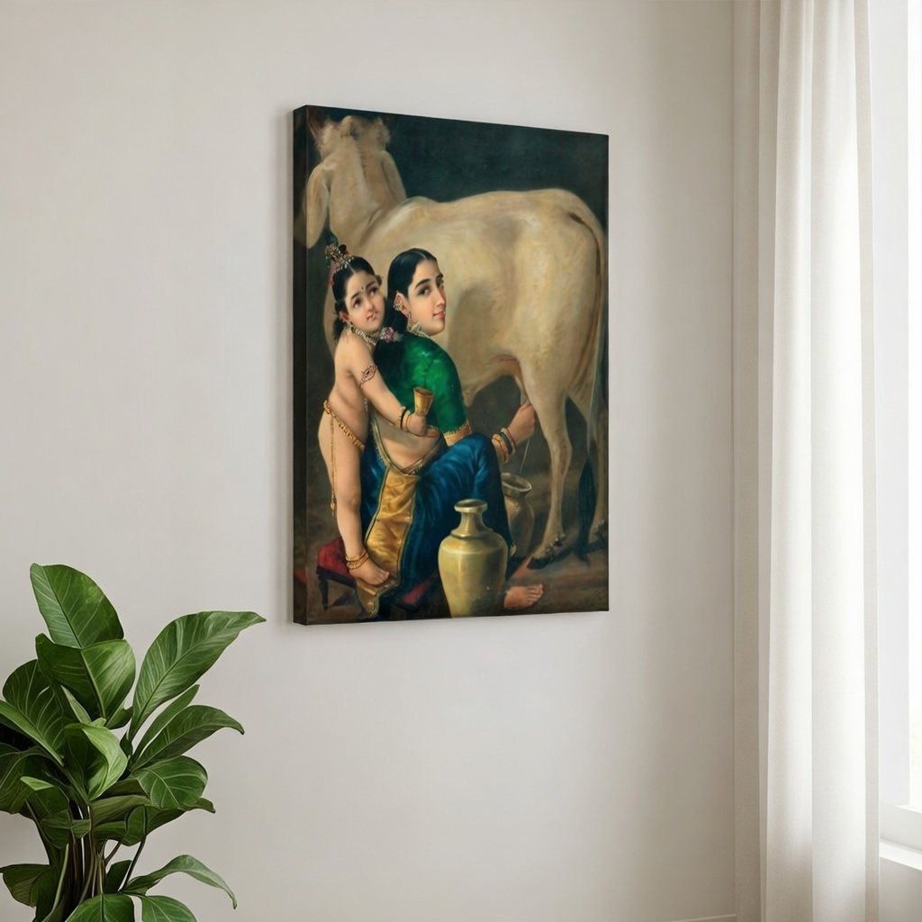 SAF Krishna with Yashoda Canvas Painting for Home Decor | Traditional Hindu God Wall Art | HD Printed Devotional Mother Child Artwork for Living Room Bedroom Temple - Image 5