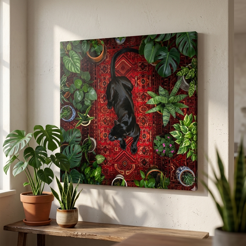 SAF Black Panther Canvas Painting Wall Art | Jungle Plants Red Carpet Background Wildlife Artwork for Living Room Bedroom Office Decor | Premium HD Print Modern Wall Decoration Gift - Image 5