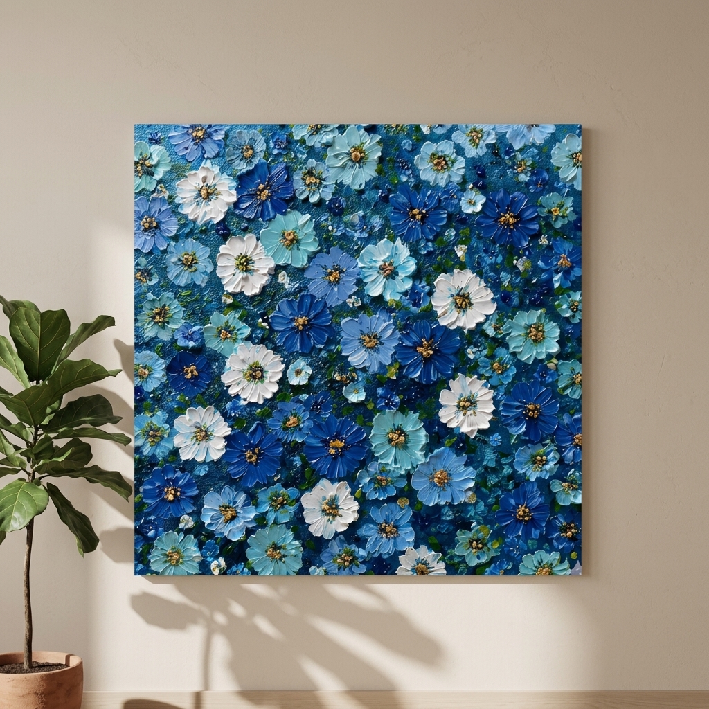SAF Blue Floral Canvas Painting Wall Art | Abstract Flower Pattern Artwork for Living Room Bedroom Office Decor | Premium HD Print Modern Wall Decoration Aesthetic Gift Item - Image 5