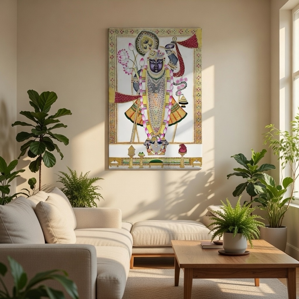 SAF Shrinathji Pichwai Canvas Painting for Home Decor | Traditional Krishna Religious Wall Art | High Definition Printed Hindu God Artwork for Living Room Temple Office Ready to Hang - Image 5