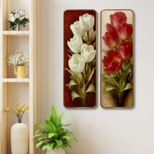Floral MDF Wall Panel Set of 2 with Premium Sparkle Finish | Flower Wall Décor for Living Room & Bedroom