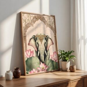Royal Elephant & Indian Heritage Wall Art with Premium Wooden Synthetic Frame | HD Print with Sparkle Lamination for Living Room Bedroom Office Décor