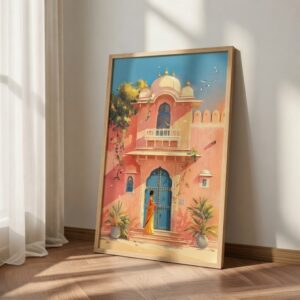 Traditional Indian Heritage Door & Haveli Wall Painting Collection with Premium Synthetic Wooden Frame | HD Print with Sparkle Lamination for Living Room Bedroom Office Decor