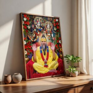 Premanand Ji & Radha Krishna Devotional Wall Painting Collection with Premium Synthetic Wooden Frame | HD Print with Sparkle Lamination for Living Room Bedroom Pooja Room Decor