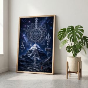 Hindu Spiritual Yantra & Mantra Wall Painting Collection with Premium Synthetic Wooden Frame | HD Print with Sparkle Lamination for Living Room Pooja Room Office