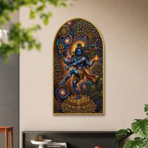 SAF Lord Shiva Nataraja Wall Painting for Living Room, Cosmic Spiritual Artwork, PVC Golden Frame, Arch Shape Wall Decor for Pooja Room, Bedroom, Home Office & Gift 16 X 30 Inch