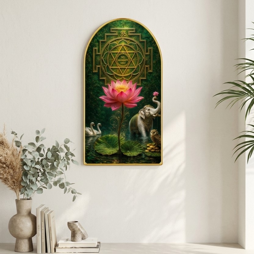 SAF Shree Yantra Lotus Wall Painting for Living Room, Vastu Spiritual Artwork, PVC Golden Frame, Arch Shape Wall Decor for Pooja Room, Bedroom, Home & Gift 16 X 30 Inch - Image 5