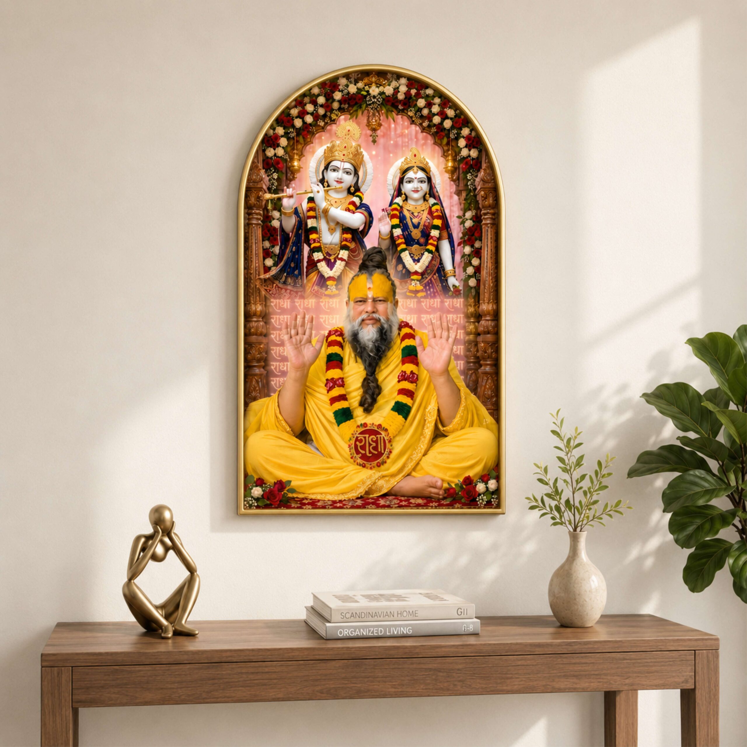 SAF Radha Krishna with Premanand Ji Maharaj Wall Painting for Living Room, Devotional Artwork, PVC Golden Frame, Arch Shape Decor for Pooja Room, Home & Gift 16 X 30 Inch - Image 5