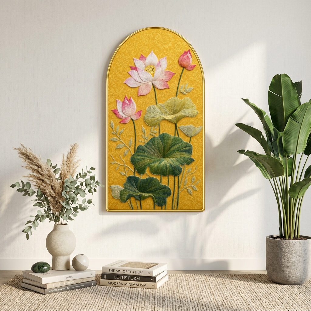 SAF Premium Lotus Flower Wall Painting with Golden Frame – Yellow Botanical Arch Wall Art for Living Room, Bedroom & Office Decor - Image 5