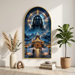 SAF Lord Shiva Kedarnath Wall Painting for Living Room, Adiyogi Spiritual Artwork, PVC Golden Frame, Arch Shape Wall Decor for Pooja Room, Bedroom, Home & Gift 16 X 30 Inch