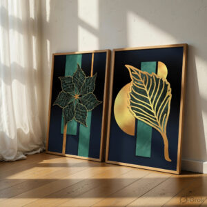 Modern Botanical, Floral & Abstract Wall Painting Set of 2 with Premium Synthetic Wooden Frame | HD Print with Sparkle Lamination for Living Room Bedroom Office