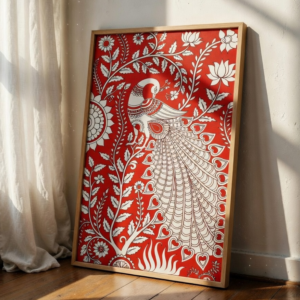 Peacock & Floral Wall Painting with Premium Synthetic Wooden Frame | HD Print with Sparkle Lamination for Living Room Bedroom Office D?cor