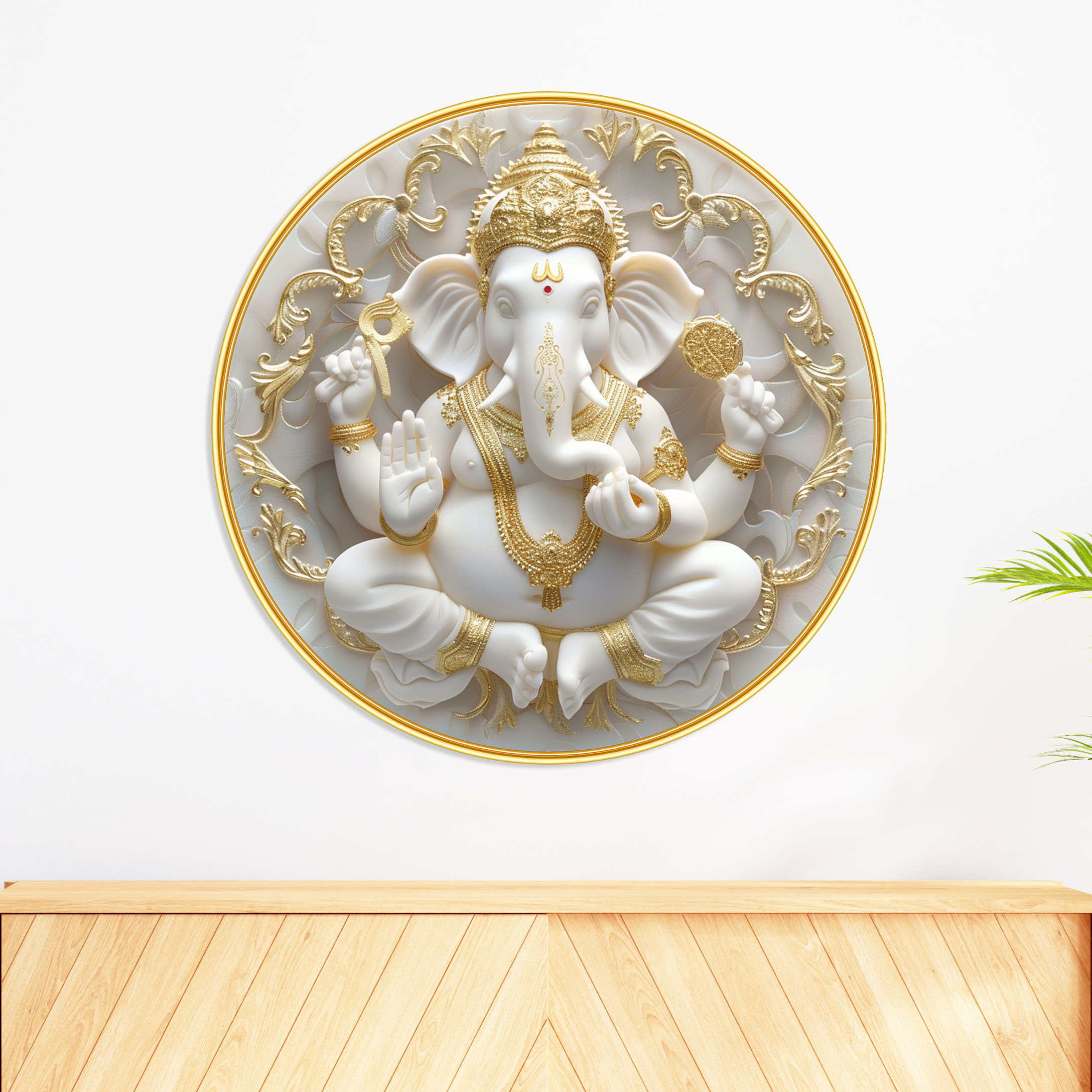 Wood sideboard in living room interior with copy space, 3D rende