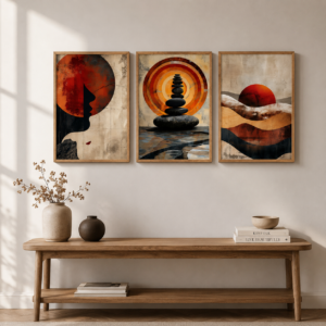 Zen Meditation & Yoga Wall Painting Set of 3 with Premium Synthetic Wooden Frame | HD Print with Sparkle Lamination for Living Room Bedroom Studio Decor