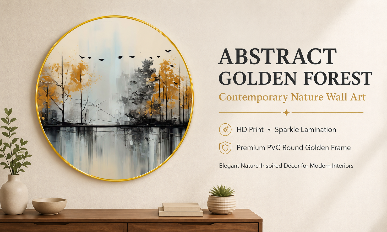 Abstract Golden Forest & Birds banner