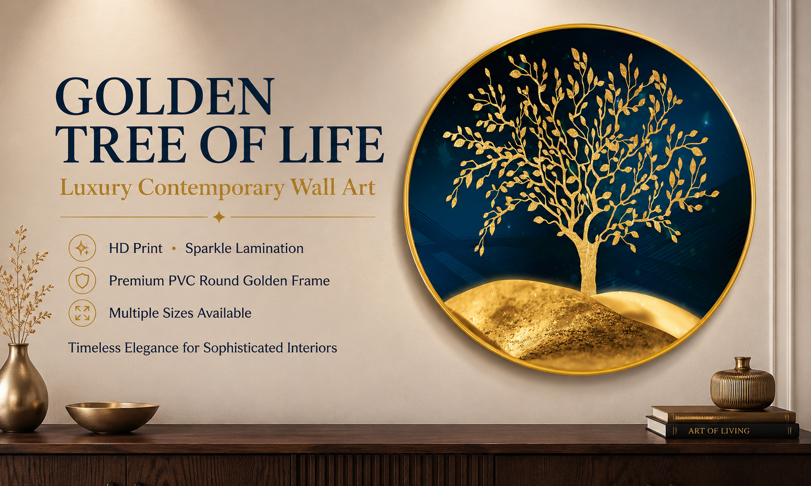 Golden Tree of Life on Deep Blue banner