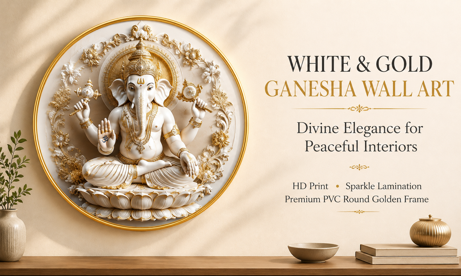 White & Gold Ornamental Ganesha banner