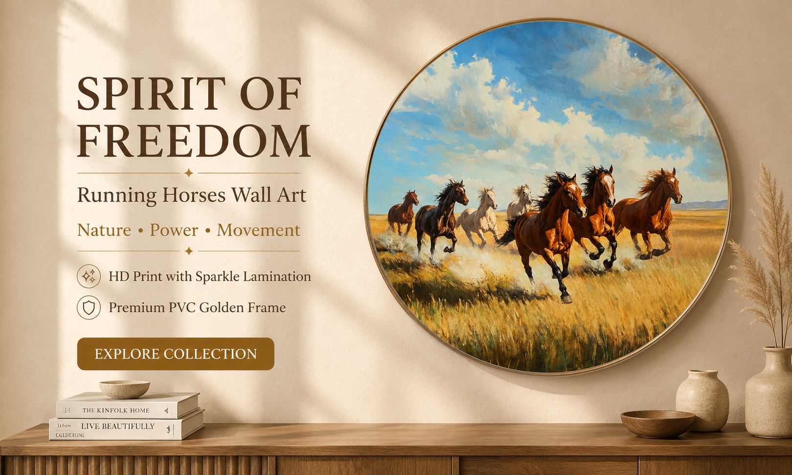 Seven Horses Golden Grassland Landscape banner