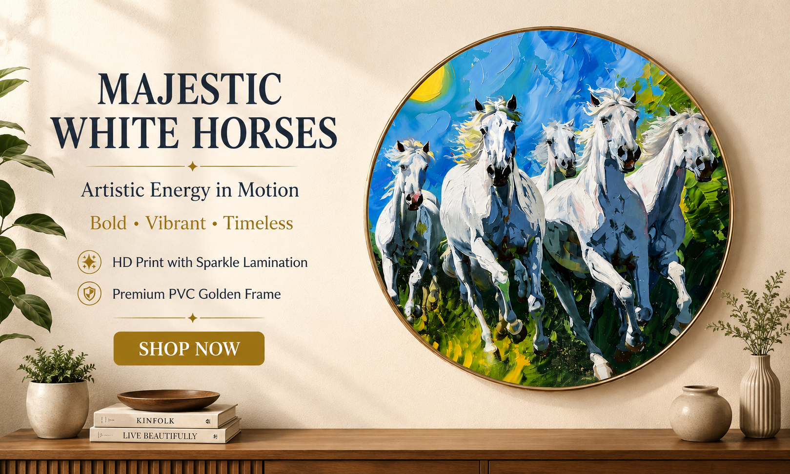 White Horses Colourful Artistic Landscape banner