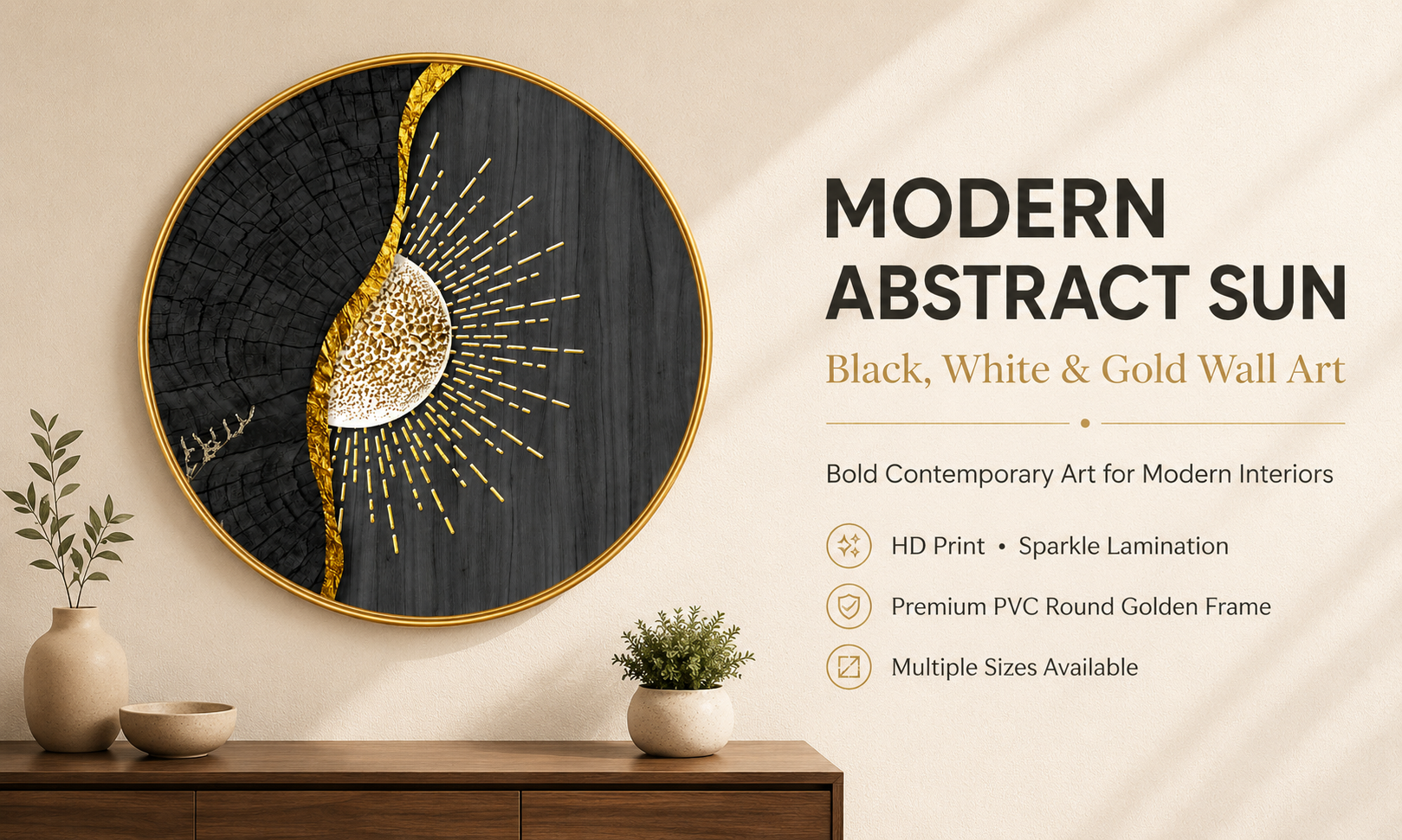 Black, White & Gold Abstract Sun banner