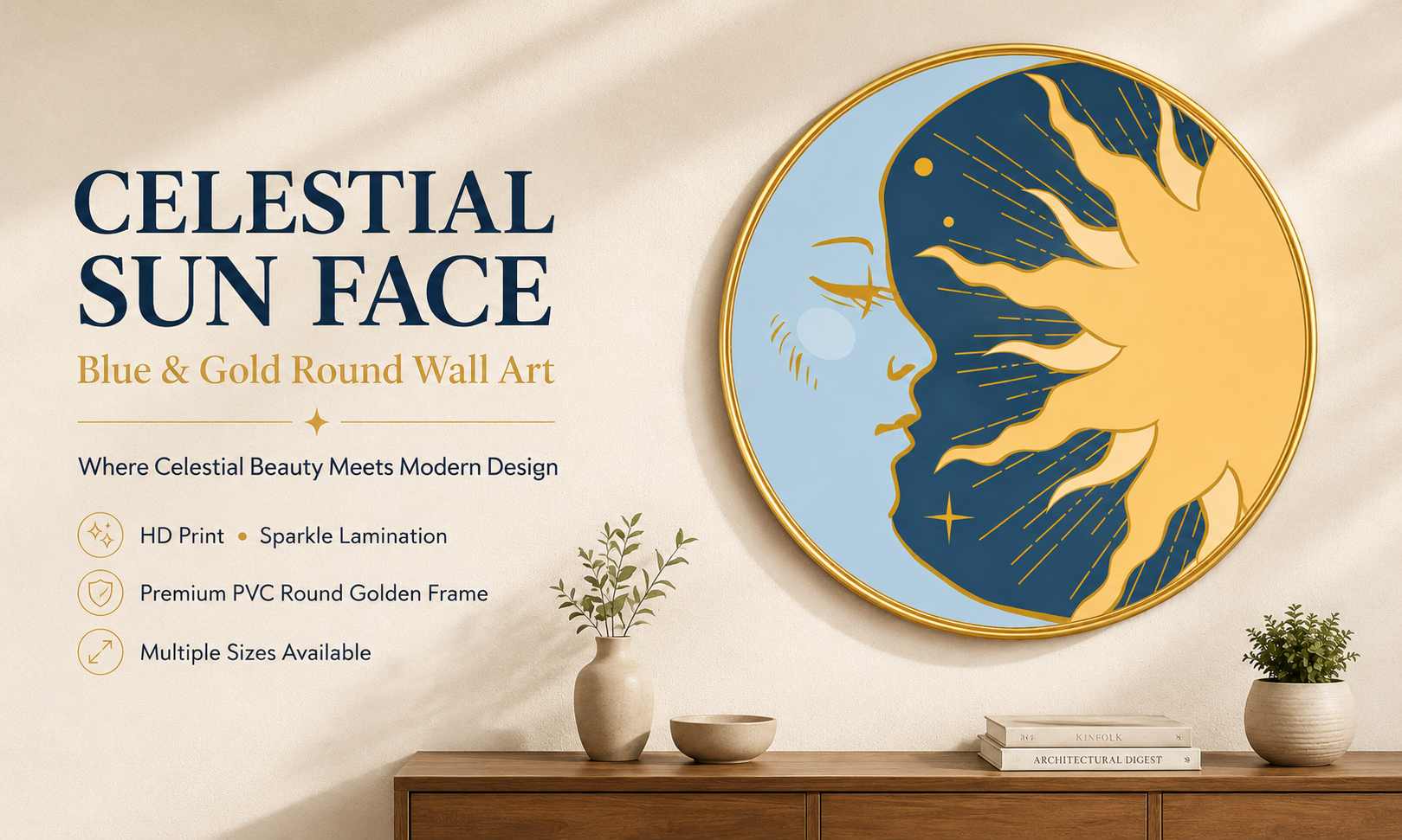 Blue & Gold Celestial Sun Face banner