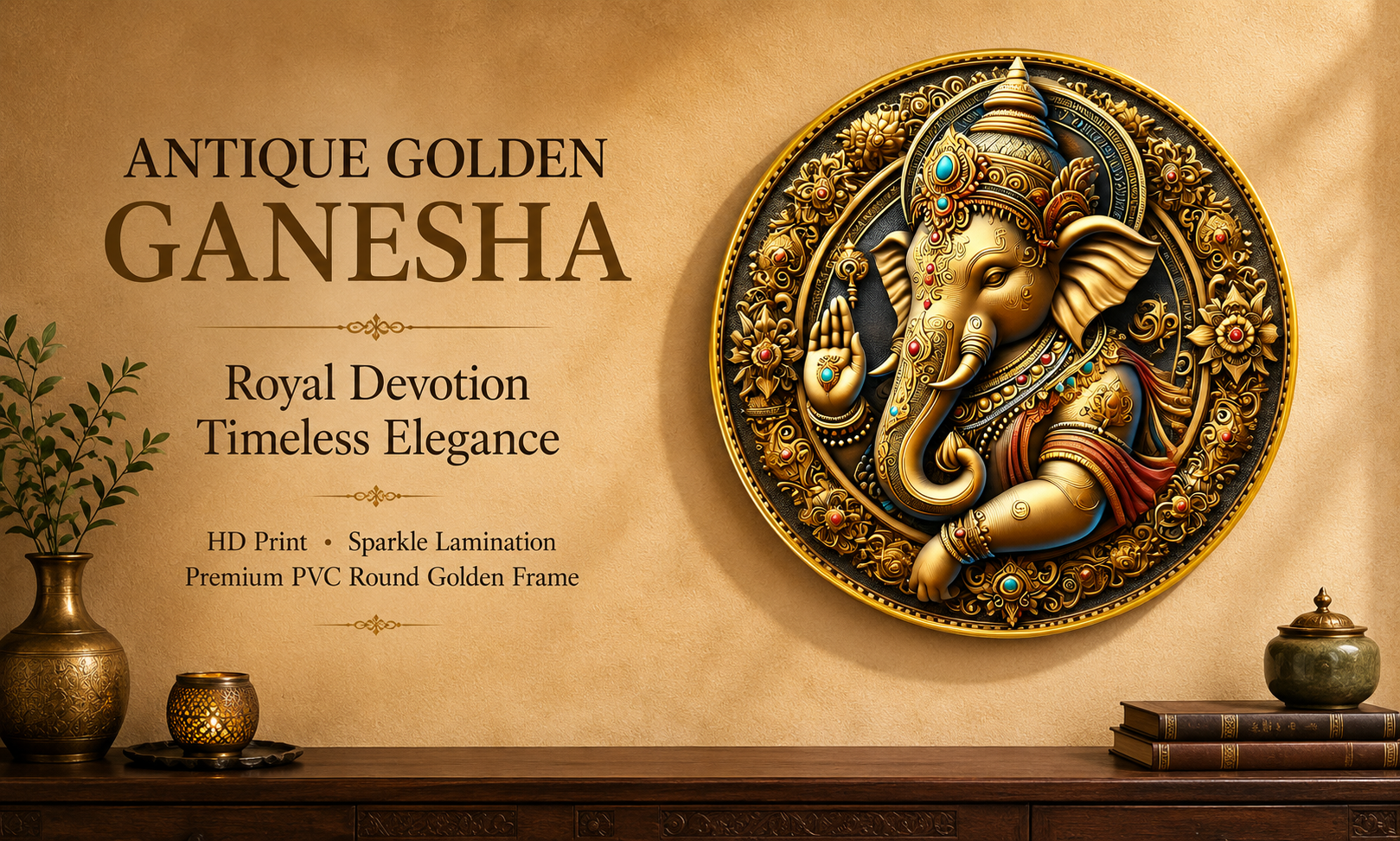 Antique Golden Ganesha banner