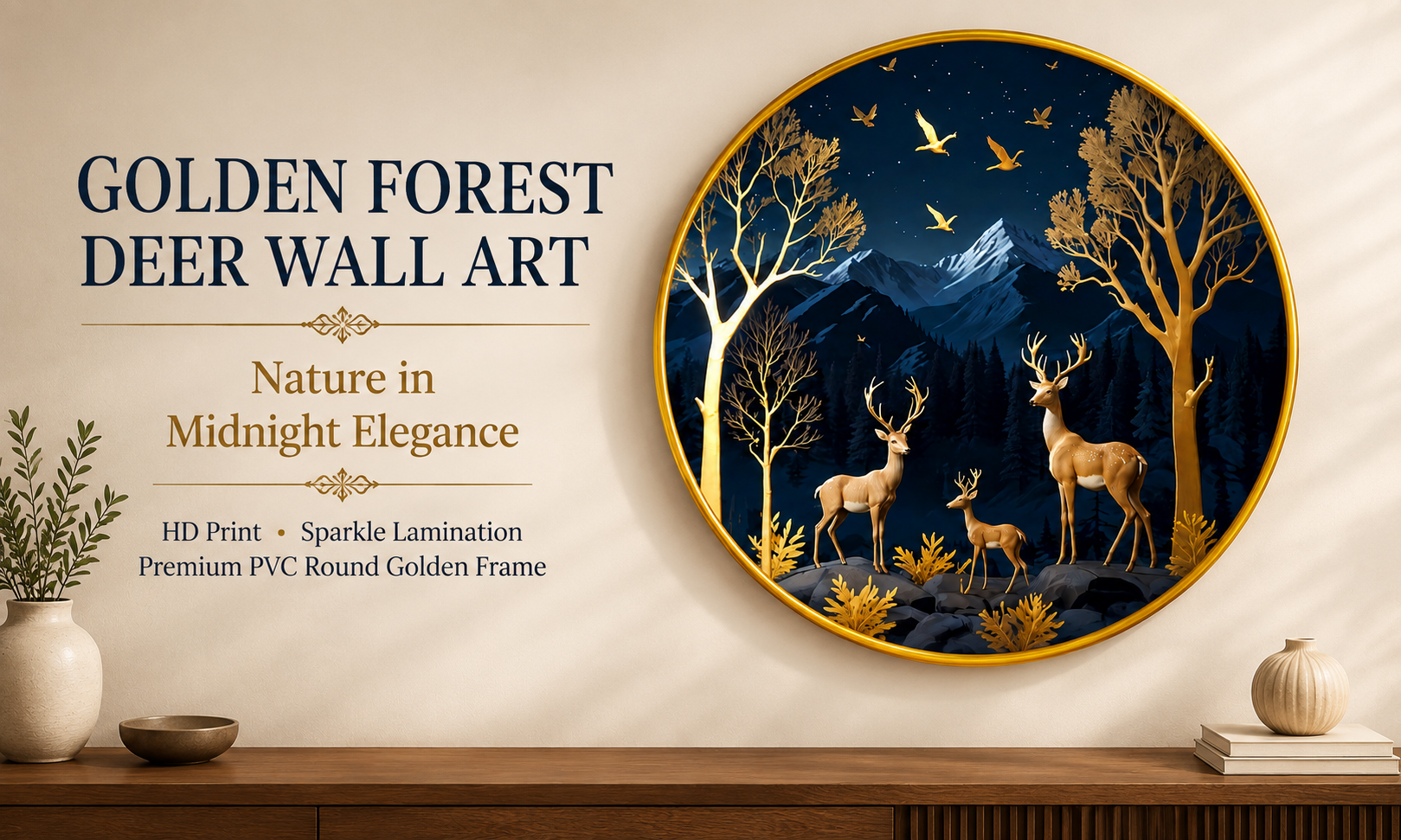 Golden Forest Deer & Mountain Night banner