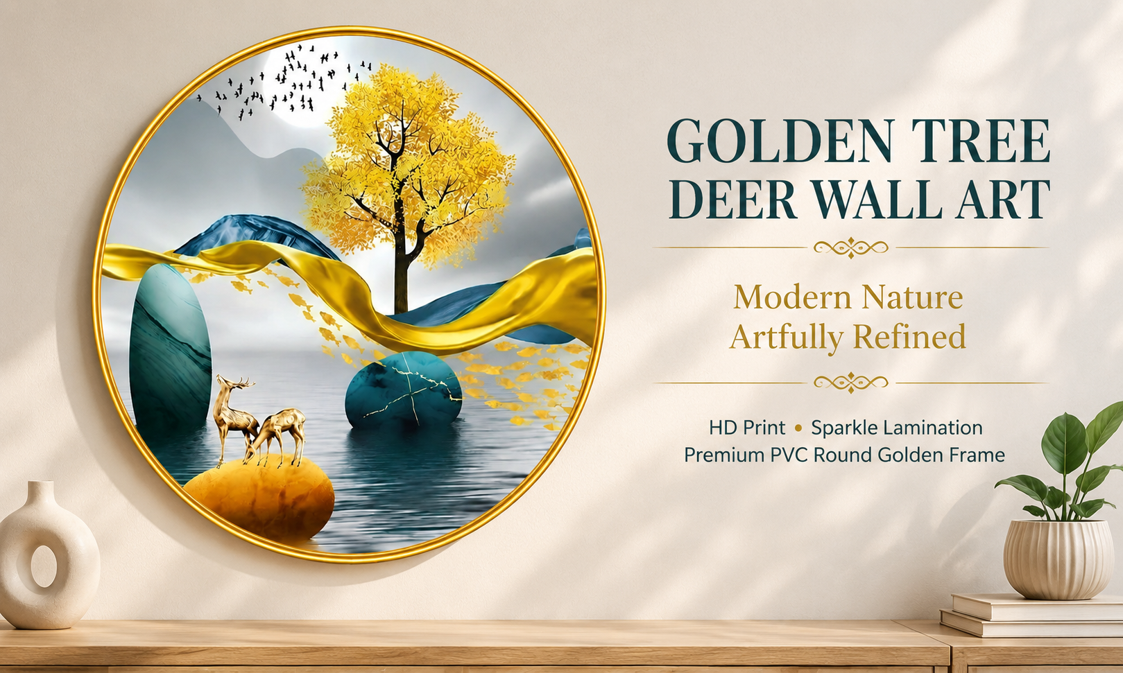 Golden Tree & Abstract Landscape Deer banner