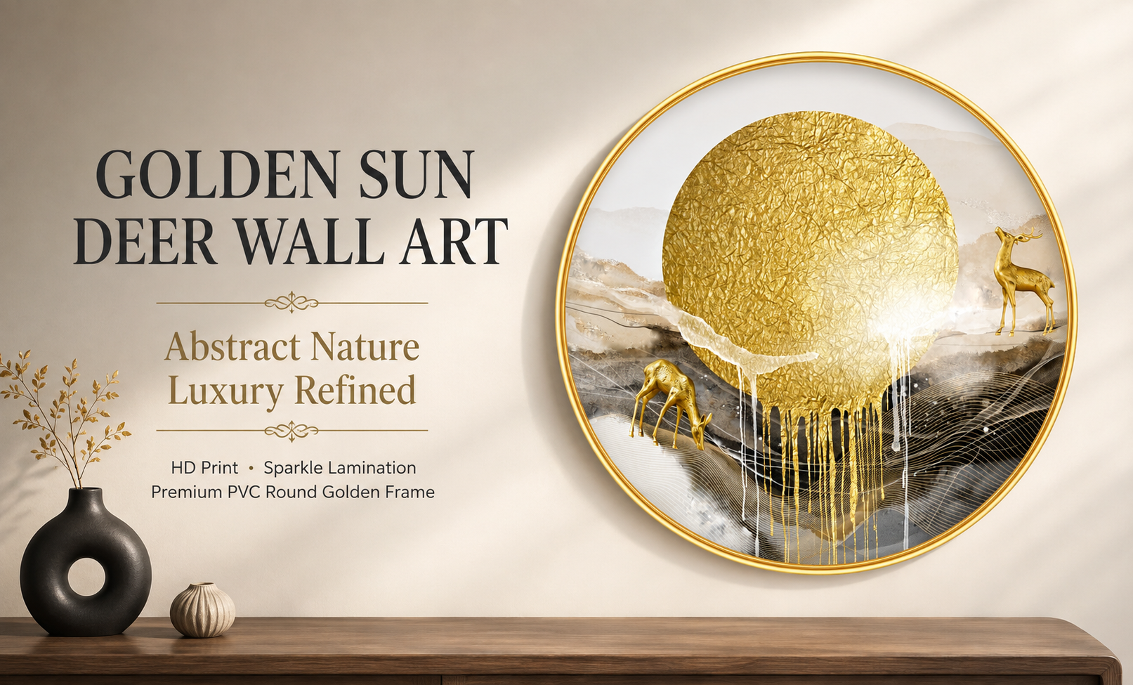 Golden Sun & Abstract Deer Landscape banner