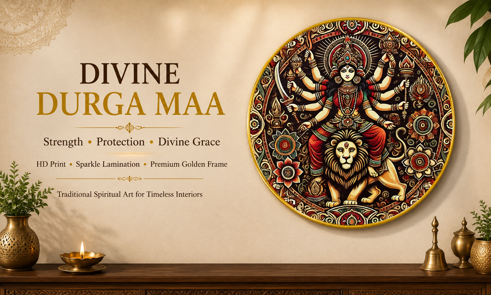 Durga Maa with Lion Traditional Art banner