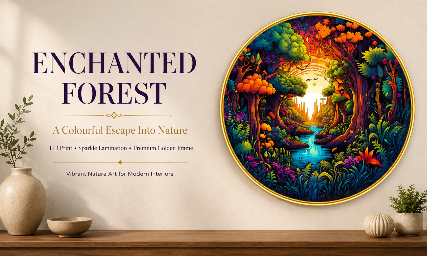 Enchanted Colourful Forest & Stream Landscape banner