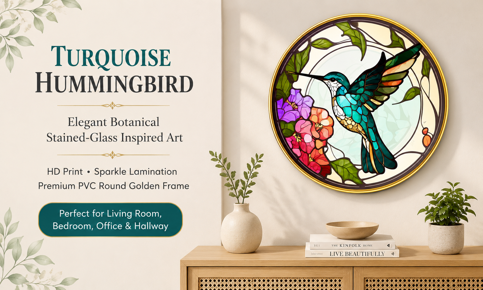 Turquoise Hummingbird & Blossoms banner