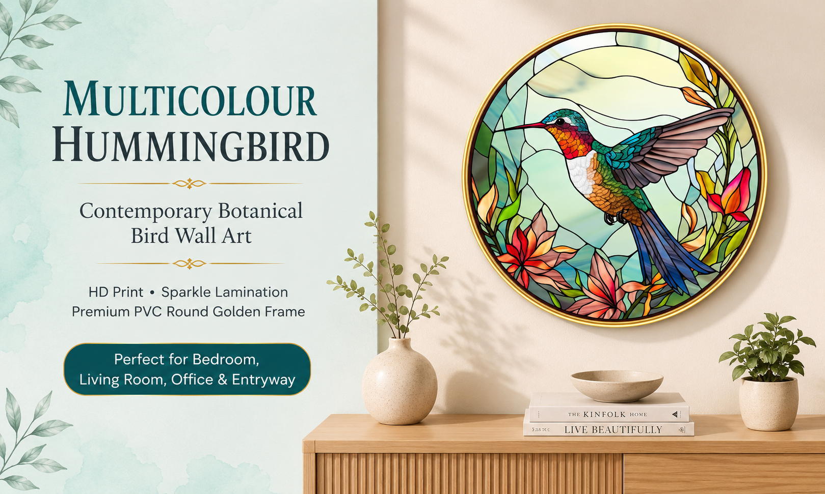 Multicolour Hummingbird & Botanical Leaves banner