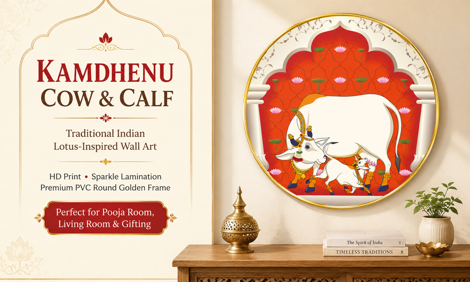 Kamdhenu Cow & Calf Red Arch banner