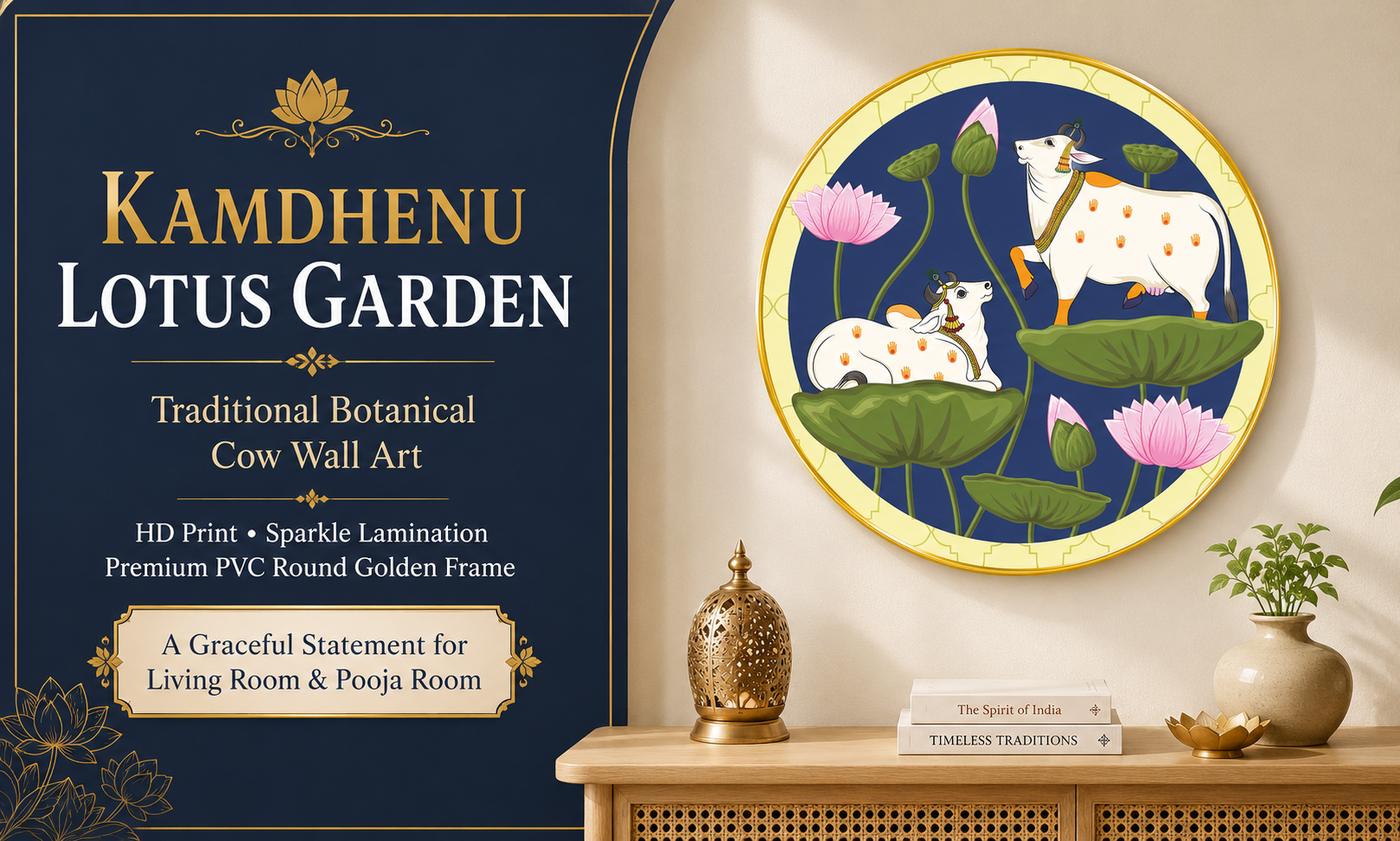 Kamdhenu Cow Pair & Blue Lotus Garden banner