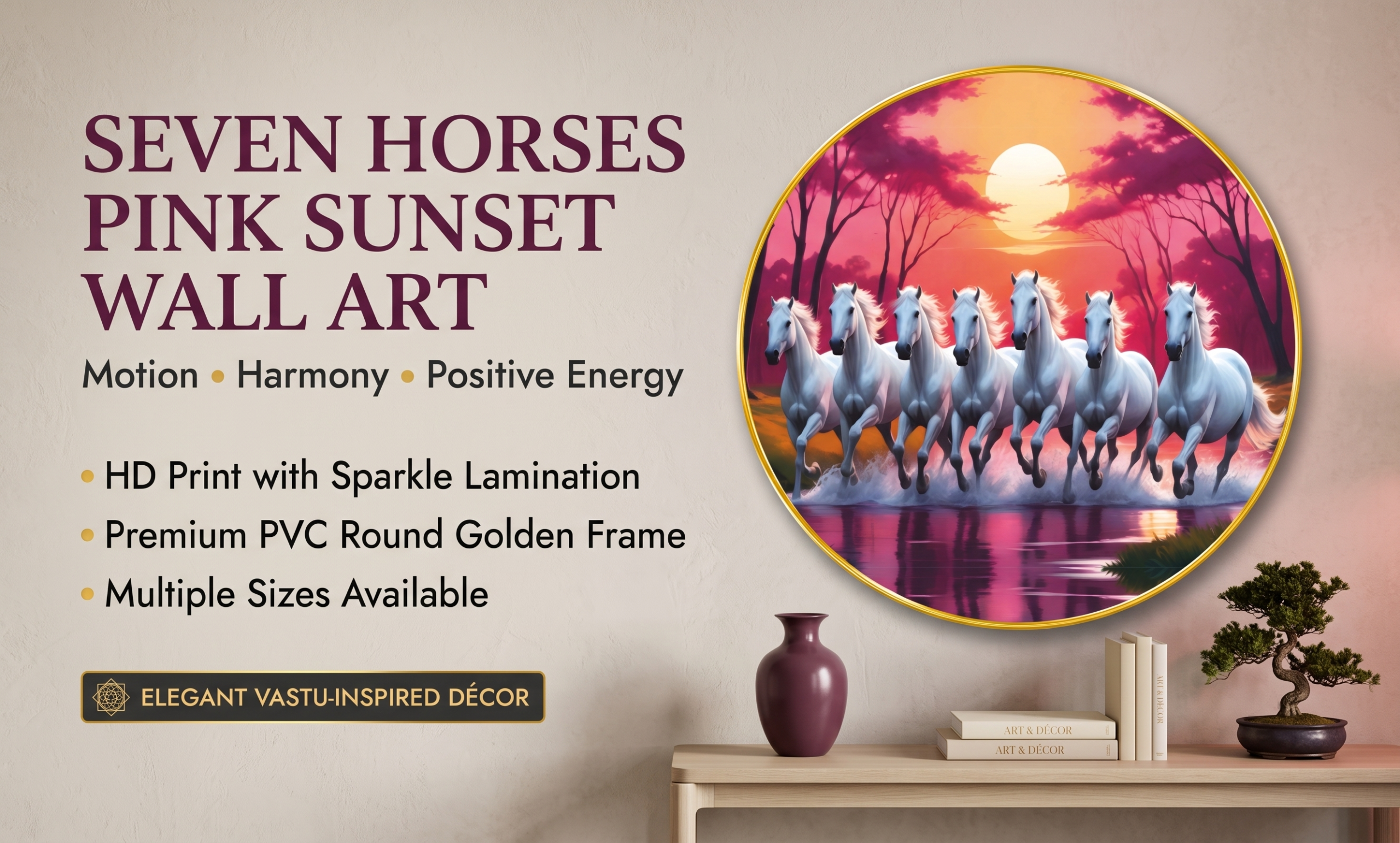 Seven Horses Pink Forest Sunset banner