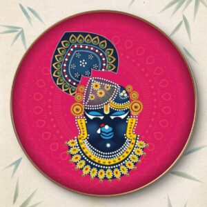 Shrinathji Pichwai Round Wall Art Collection with Premium PVC Golden Frame | HD Print with Sparkle Lamination | Devotional Wall Painting for Living Room, Bedroom & Pooja Room