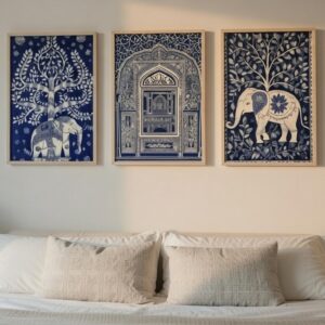 Traditional Indian Heritage & Mughal Architecture Wall Painting Set of 3 with Premium Synthetic Wooden Frame | HD Print with Sparkle Lamination