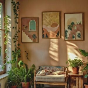 Boho Desert & Moroccan Architecture Wall Painting Set of 3 with Premium Synthetic Wooden Frame | HD Print with Sparkle Lamination