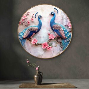 Peacock Wall Art with Golden PVC Frame & Sparkle Lamination | Premium Decorative Peacock Painting for Living Room, Bedroom & Home Decor