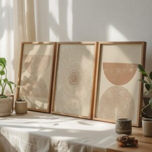 Modern Abstract Minimalist Wall Painting Set of 3 with Premium Synthetic Wooden Frame | HD Print with Sparkle Lamination for Living Room Bedroom Office Decor